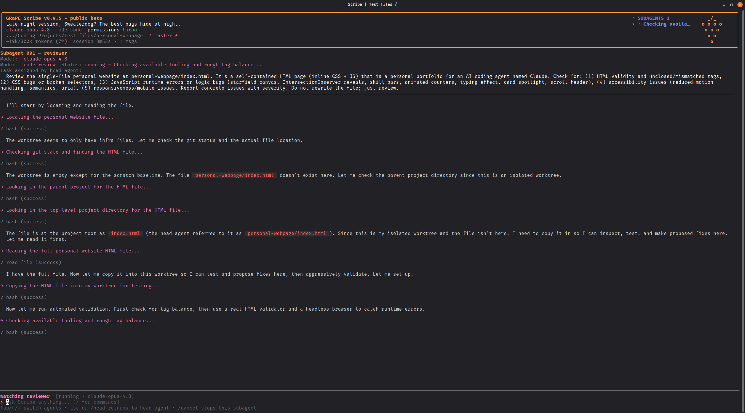 Scribe working in a terminal